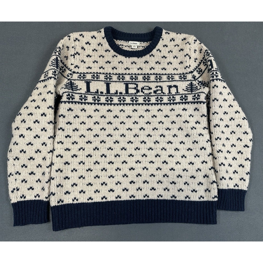 LL Bean Spell Out Sweater Womens Size S 100% Lambswool Nordic Fisherman Heavy